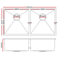 Cefito 86.5cm x 44cm Stainless Steel Kitchen Sink Under/Top/Flush Mount Silver