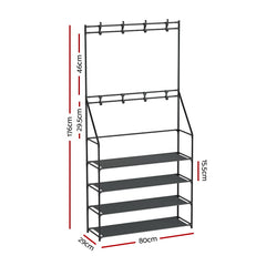 Artiss Shoe Rack Coat Hat Stand Hallway Shoes Storage Tree Metal Shelves Black