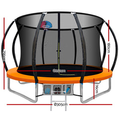 Everfit 10FT Trampoline Round Trampolines With Basketball Hoop Kids Present Gift Enclosure Safety Net Pad Outdoor Orange
