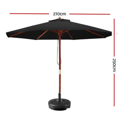 Instahut Outdoor Umbrella 2.7M with Base Pole Umbrellas Garden Stand Deck Black