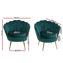 Artiss Armchair Lounge Chair Accent Armchairs Retro Lounge Accent Chair Single Sofa Velvet Shell Back Seat Green.