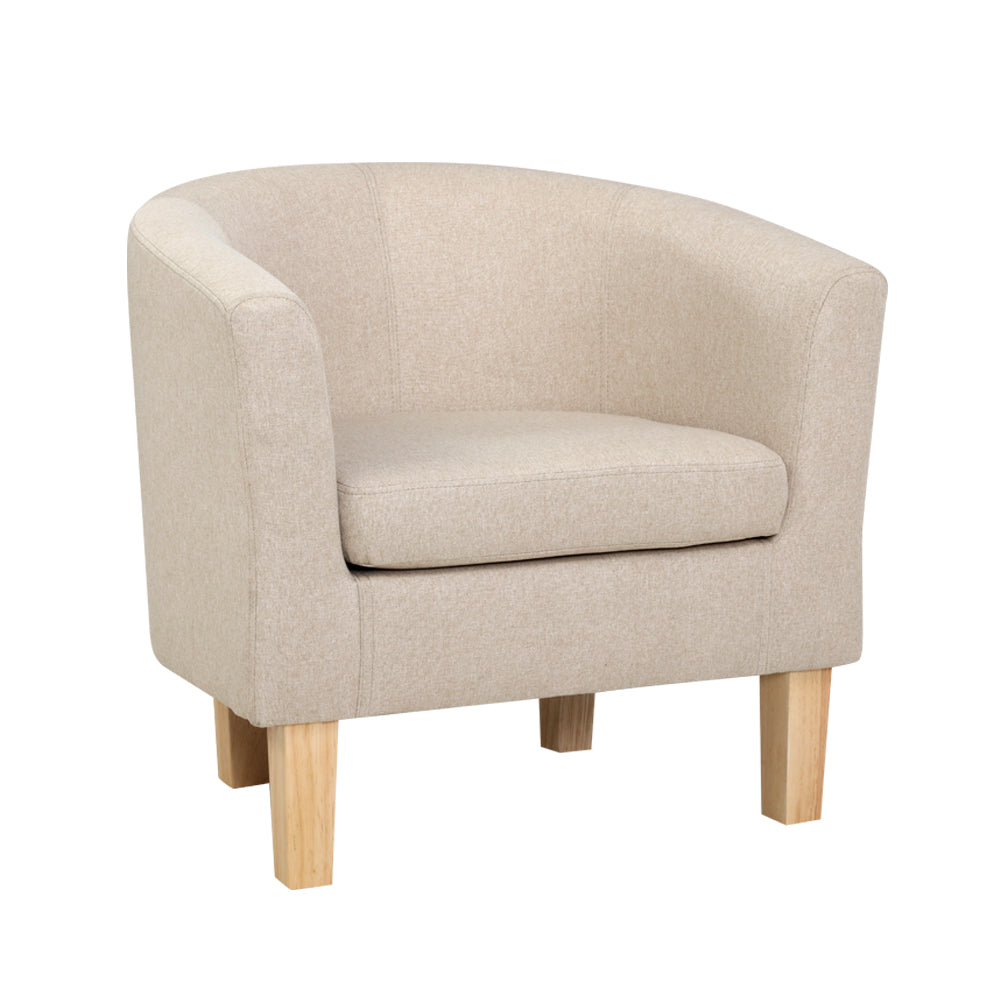 Artiss Armchair Lounge Chair Tub Accent Armchairs Fabric Sofa Chairs Beige.
