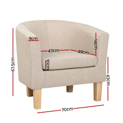Artiss Armchair Lounge Chair Tub Accent Armchairs Fabric Sofa Chairs Beige.