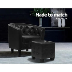 Artiss Armchair Lounge Chair Ottoman Tub Accent Chairs PU Leather Sofa Armchairs Black.