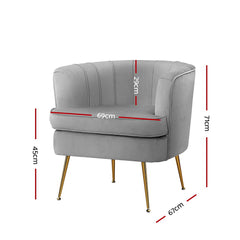 Artiss Armchair Lounge Accent Chair Armchairs Sofa Chairs Velvet Grey Couch.