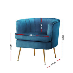 Artiss Armchair Lounge Chair Accent Armchairs Sofa Chairs Velvet Navy Blue Couch.