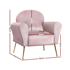 Artiss Armchair Lounge Chair Accent Armchairs Chairs Sofa Pink Velvet Cushion.