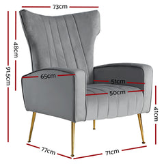 Artiss Armchair Lounge Accent Chairs Armchairs Chair Velvet Sofa Grey Seat.