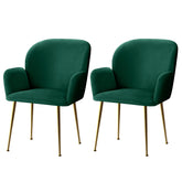 Artiss Set of 2 Kynsee Dining Chair Armchair Cafe Chair Upholstered Velvet Green