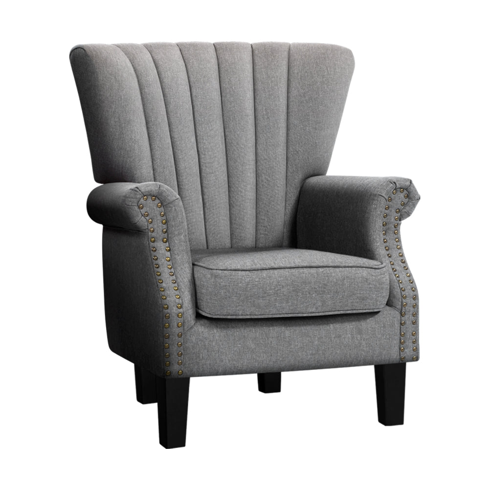 Artiss Upholstered Fabric Armchair Accent Tub Chairs Modern seat Sofa Lounge Grey.