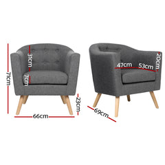 Artiss ADORA Armchair Tub Chair Single Accent Armchairs Sofa Lounge Fabric Grey.