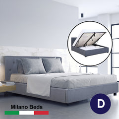Milano Capri Luxury Gas Lift Bed Frame Base And Headboard With Storage - Double - Grey