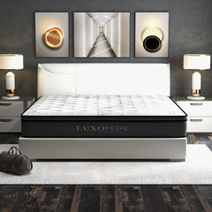 Luxopedic Pocket Spring Mattress 5 Zone 32CM Euro Top Memory Foam Medium Firm - King - White Grey