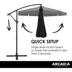 Arcadia Furniture 3M Outdoor Umbrella Grey Cantilever Garden Beach Patio Pool