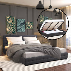 Milano Decor Eden Gas Lift Bed With Headboard Platform Storage Dark Grey Fabric - Double - Dark Grey
