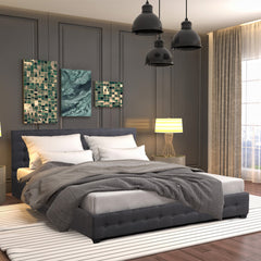 Milano Decor Eden Gas Lift Bed With Headboard Platform Storage Dark Grey Fabric - King - Dark Grey