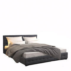 Milano Decor Eden Gas Lift Bed With Headboard Platform Storage Dark Grey Fabric - King - Dark Grey