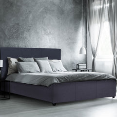 Milano Luxury Gas Lift Bed Frame And Headboard Double Queen King Black Dark Grey - King - Dark Grey