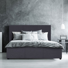 Milano Luxury Gas Lift Bed Frame And Headboard Double Queen King Black Dark Grey - King - Dark Grey