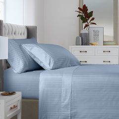Kensington 1200 Thread Count 100% Cotton Sheet Set Stripe Hotel Grade - Super King - Chambray
