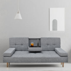 Casa Decor Mendoza 2 in 1 Sofa Bed Couch Grey Pull Down Cupholder 3 Seats Futon.