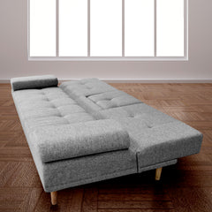 Casa Decor Mendoza 2 in 1 Sofa Bed Couch Grey Pull Down Cupholder 3 Seats Futon.