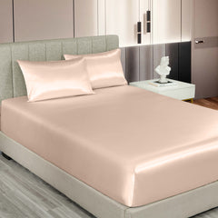 Royal Comfort Satin Sheet Set 3 Piece Fitted Sheet Pillowcase Soft - Queen - Champagne Pink