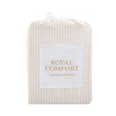 Royal Comfort Striped Flax Linen Blend Quilt Cover Set Soft Touch Bedding - King - Beige