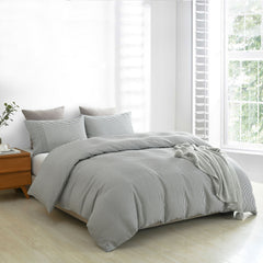 Royal Comfort Striped Flax Linen Blend Quilt Cover Set Soft Touch Bedding - King - Charcoal