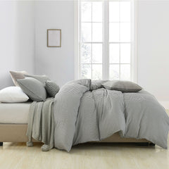 Royal Comfort Striped Flax Linen Blend Quilt Cover Set Soft Touch Bedding - King - Charcoal