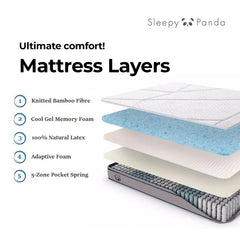 Sleepy Panda Mattress 5 Zone Pocket Spring EuroTop Medium Firm 30cm Thickness - King Single - White Grey Blue