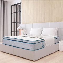 Sleepy Panda Mattress 5 Zone Pocket Spring EuroTop Medium Firm 30cm Thickness - Double - White Grey Blue