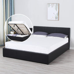 Milano Luxury Gas Lift Bed Frame And Headboard Queen King Black Beige Dark Grey - King - Black