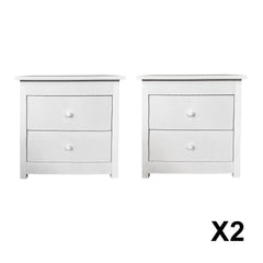 Milano Decor Bedside Table Byron Bay White Storage Cabinet Bedroom - Two Pack - White
