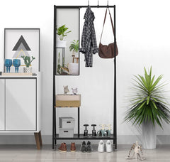 Multifunctional 5 In 1 Coat rack Entryway Hall Tree with Shoe Storage and Dressing Mirror (Black, 190 x 81 cm)