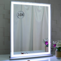 10x Magnification Mirror with Smart Touch Control and 3 Colors Dimmable Light for Bathroom and Bedroom (71 x 57 cm)