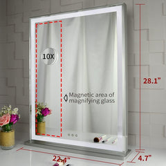 10x Magnification Mirror with Smart Touch Control and 3 Colors Dimmable Light for Bathroom and Bedroom (71 x 57 cm)