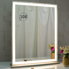 10x Magnification Mirror with Smart Touch Control and 3 Colors Dimmable Light for Bathroom and Bedroom (71 x 57 cm)