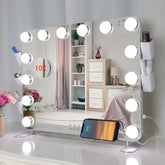 Hollywood Makeup Vanity Mirror with LED Lights, USB charging and Detachable 10X Magnification Mirror (Silver, 66 x 48 cm)