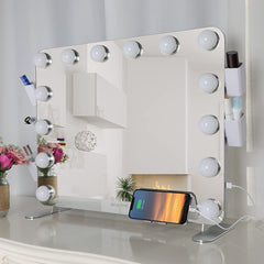 Hollywood Makeup Vanity Mirror with LED Lights, USB charging and Detachable 10X Magnification Mirror (Silver, 66 x 48 cm)