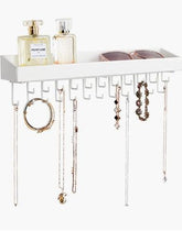 Wall Mount Hanging Jewellery Organiser Holder with 23 Hooks (White)