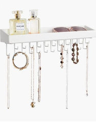 Wall Mount Hanging Jewellery Organiser Holder with 23 Hooks (White)