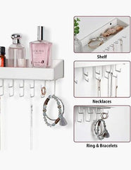 Wall Mount Hanging Jewellery Organiser Holder with 23 Hooks (White)