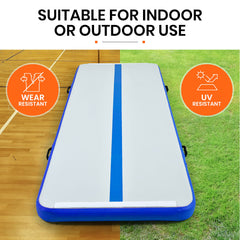PROFLEX  400x100x10cm Inflatable Air Track Mat Tumbling Gymnastics, Blue & White, with Electric Pump