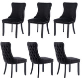 6x Velvet Upholstered Dining Chairs Tufted Wingback Side Chair with Studs Trim Solid Wood Legs for Kitchen