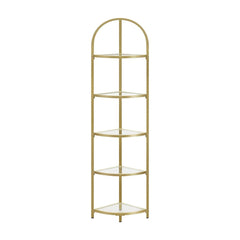 VASAGLE 5 Tier Corner Ladder Bookshelf Tempered Glass Modern Style Golden Color