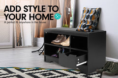 Sarantino Shoe Rack Cabinet Organiser Black Cushion - 80 X 30 X 45 - Black