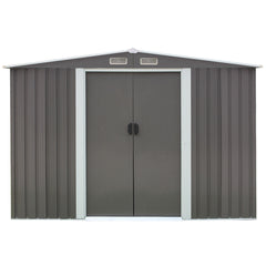 Wallaroo Garden Shed Spire Roof 6ft x 8ft Outdoor Storage Shelter - Grey