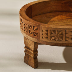 Tree Stripes Tara Hand Carved Chakki Accent Coffee Table (Natural) - Small