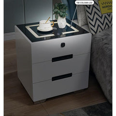 Smart Bedside Tables Finger Print Lock Side 3 Drawers Wireless Charging USB Nightstand LED AU